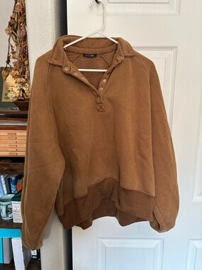 Papermoon Brown Fleece Pullover Snap-Button Sweatshirt